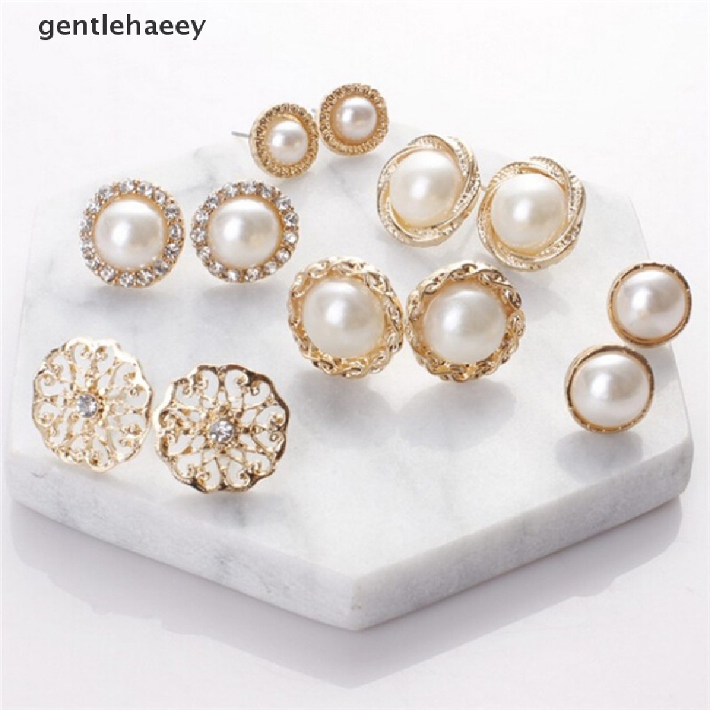 Set 6 Đôi Khuyên Tai Đính Hạt Giả Ngọc Trai Nhã Nhặn