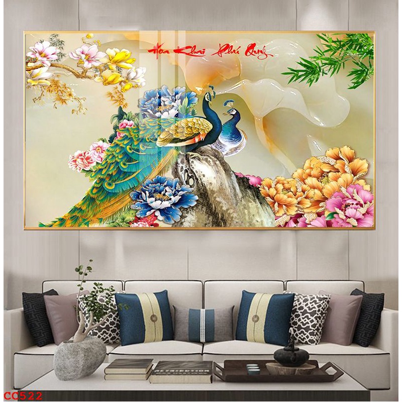 Tranh Tráng Gương 3D Công Vàng Và Cá Koi Treo Tường Phòng Khách/ Phòng Ngủ/ Làm Quà Tặng