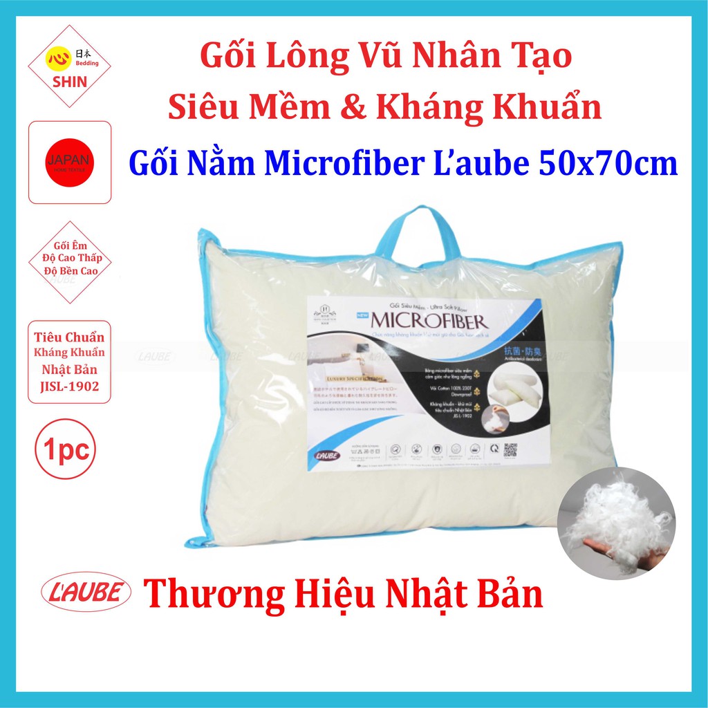 Gối khách sạn cao cấp siêu mềm Microfiber Laube Nhật Bản kháng khuẩn khử mùi 50x70cm