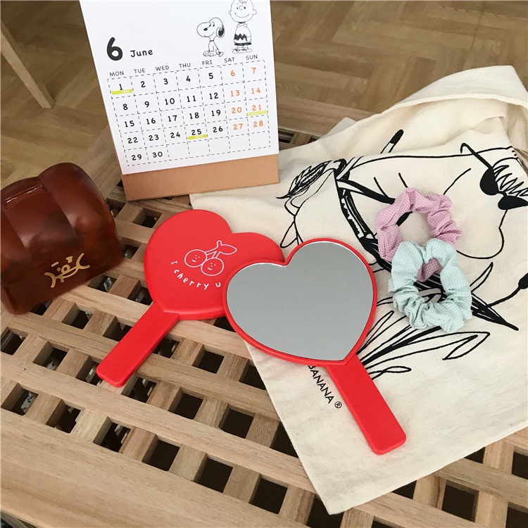 Gương trang điểm tay cầm anh đào dễ thương hàn quốc