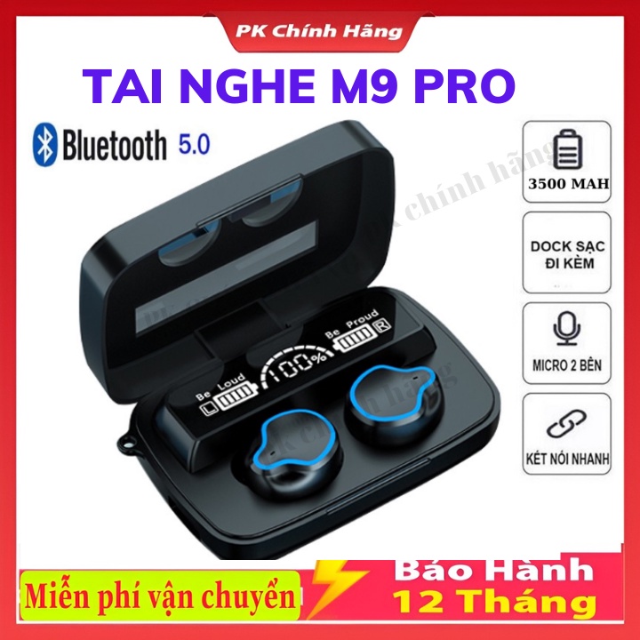 Tai Nghe Không Dây Bluetooth 5.1 M9 PRO LED TWS Điều Khiển Cảm Ứng Chống Nước Chất Âm Thanh Hifi 9DChống Ồn Lượng Cao