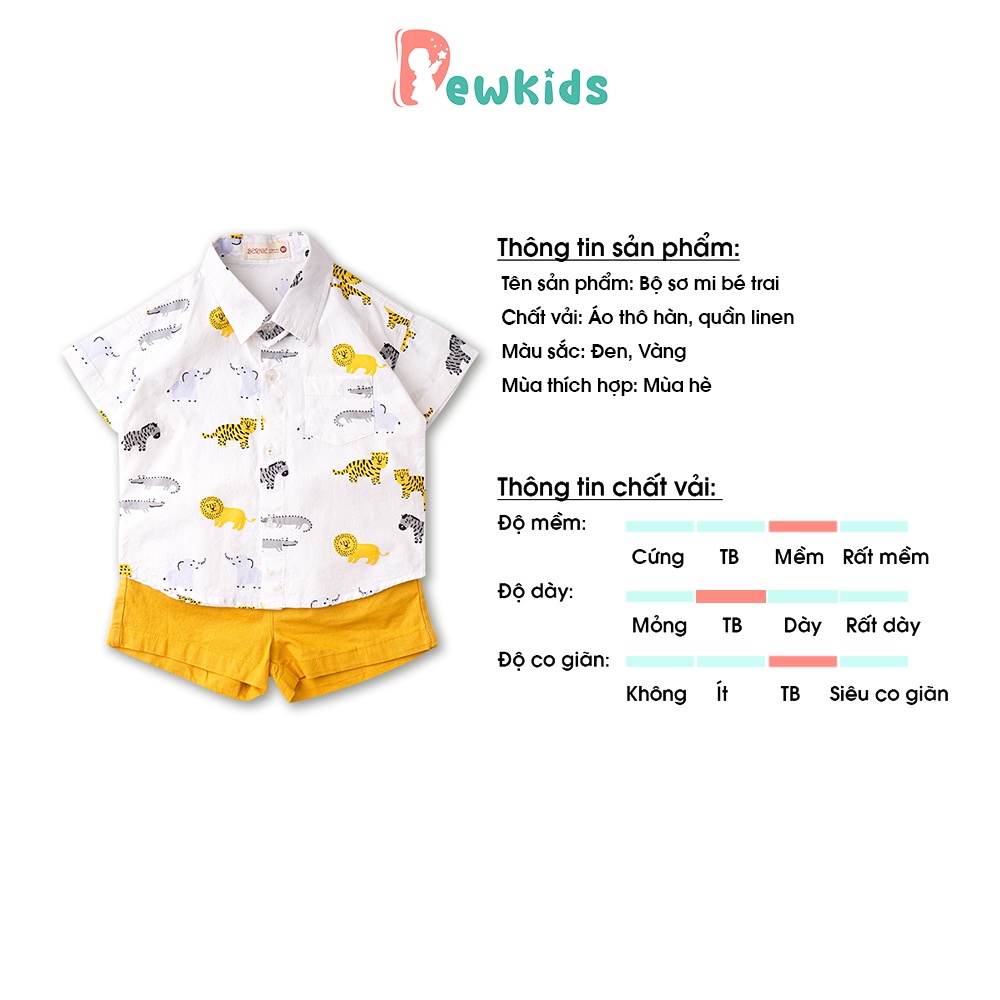 Quần áo bé trai, set bộ sơ mi Dewkids in hình động vật năng động đáng yêu