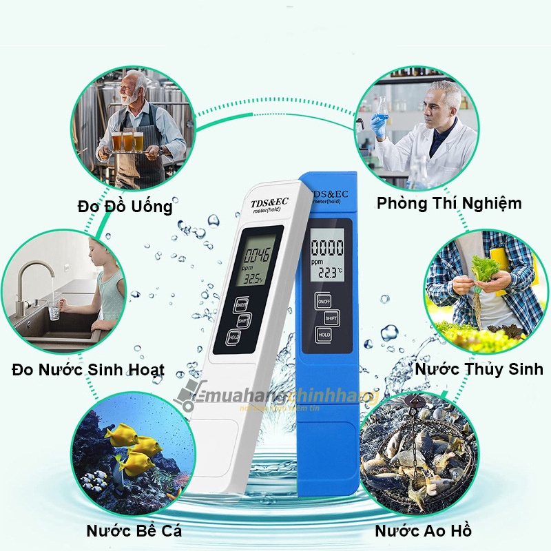 Bút thử nước sạch TDS và EC, bút test nước nhanh chóng, hiệu quả, chính xác 3 in 1