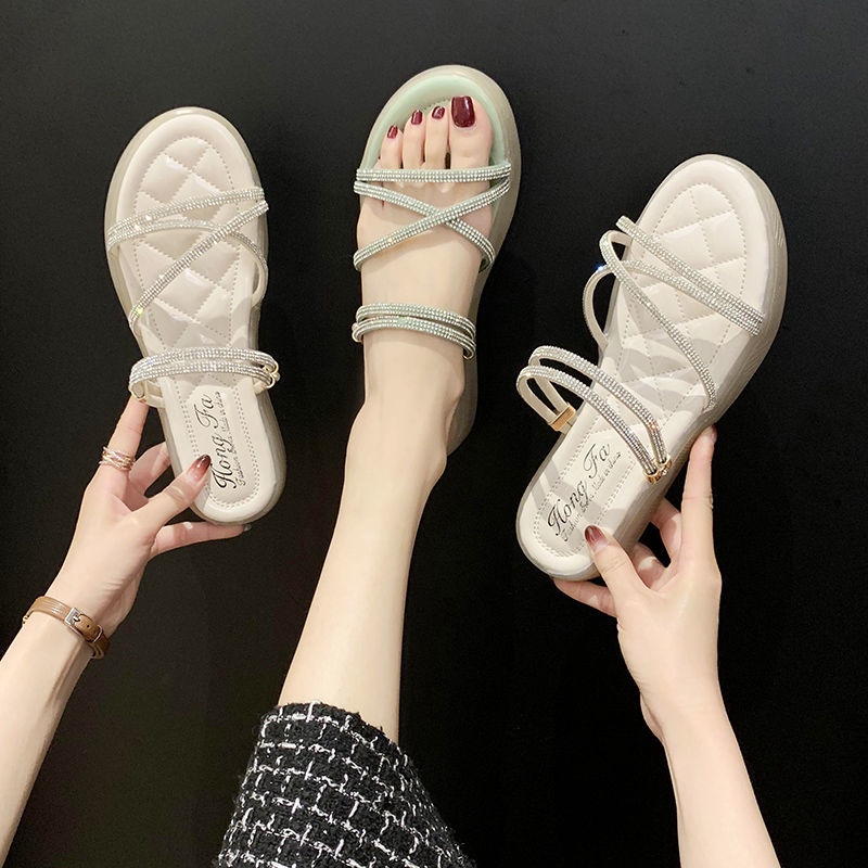 Dép Sandal Đế Xuồng Đính Ngọc Trai Thời Trang Mùa Hè Mới Cho Nữ