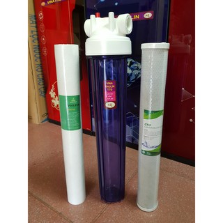 Cốc lọc nước 20inch trong kèm lõi PP và lõi than CTO