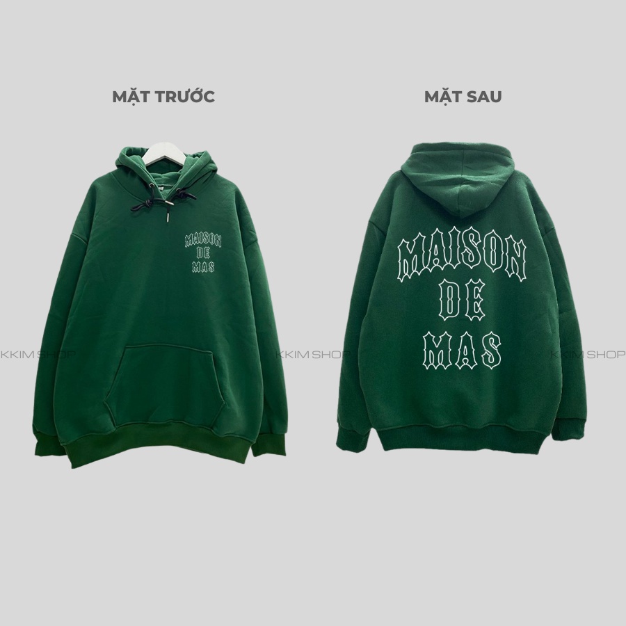 Áo Nỉ HOODIE MAISON DE MAS XANH LÁ, Áo hoodie unisex nam nữ form rộng oversize chất liệu Nỉ bông cao cấp KKIM SHOP