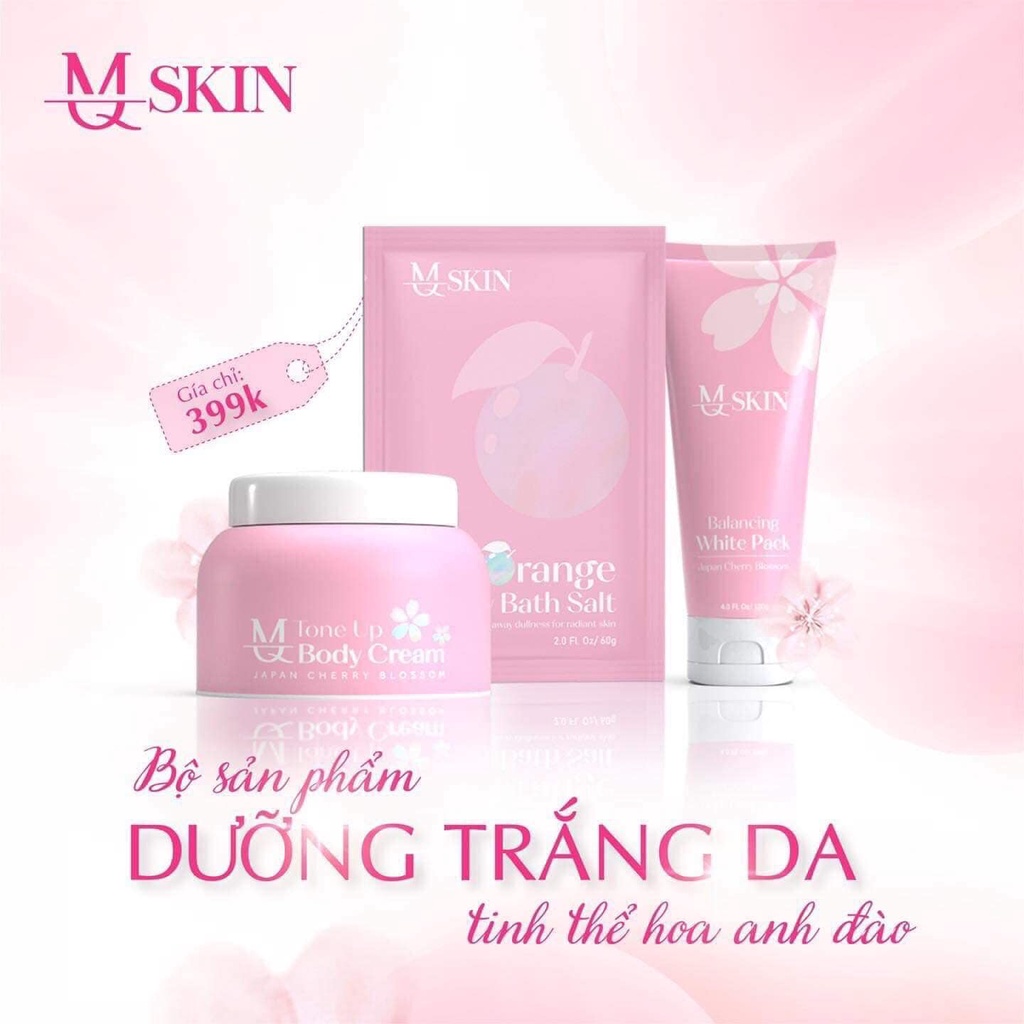 Kem body hoa anh đào combo 3 sản phẩm Kem body + Ủ trắng da + Muối tẩy tế bào chết mỹ phẩm MQ SKIN