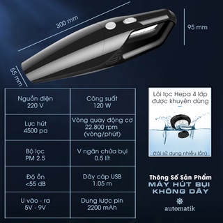 Máy Hút Bụi Cầm Tay Mini Không Dây và Có Dây Cho Ô Tô và Gia Đình + Tặng Khăn Lau Ô tô  - Automatik