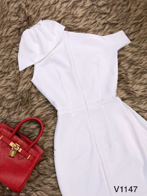 Váy trắng body lệch vai V1147-DVC- Huyền Anh shop - siêu rẻ- siêu chất