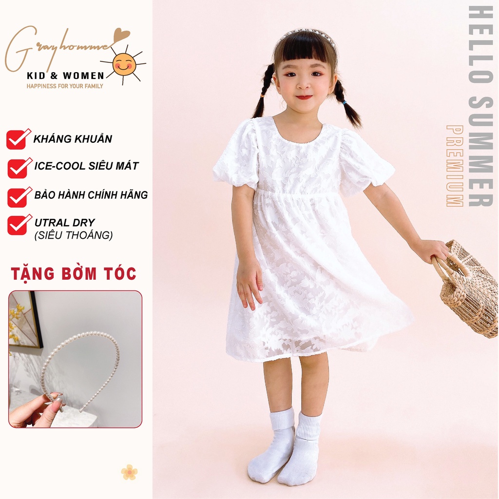 Váy Công Chúa Bé Gái GRAYHOMME Hai Nơ Sau Lưng, chất ICECOOL siêu thoáng mát thấm hút tốt (VK004)