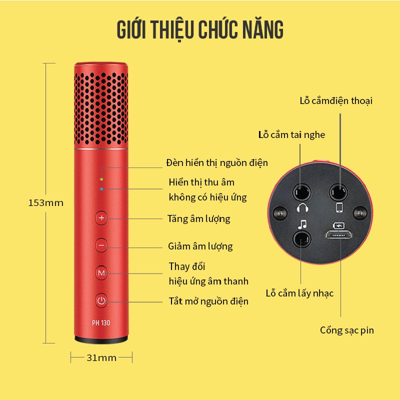 【Chính hãng】Mic thu âm đa năng chuyên nghiệp Takstar PH-130 hát karaoke, livestream, thu âm di động không cần Sound Card