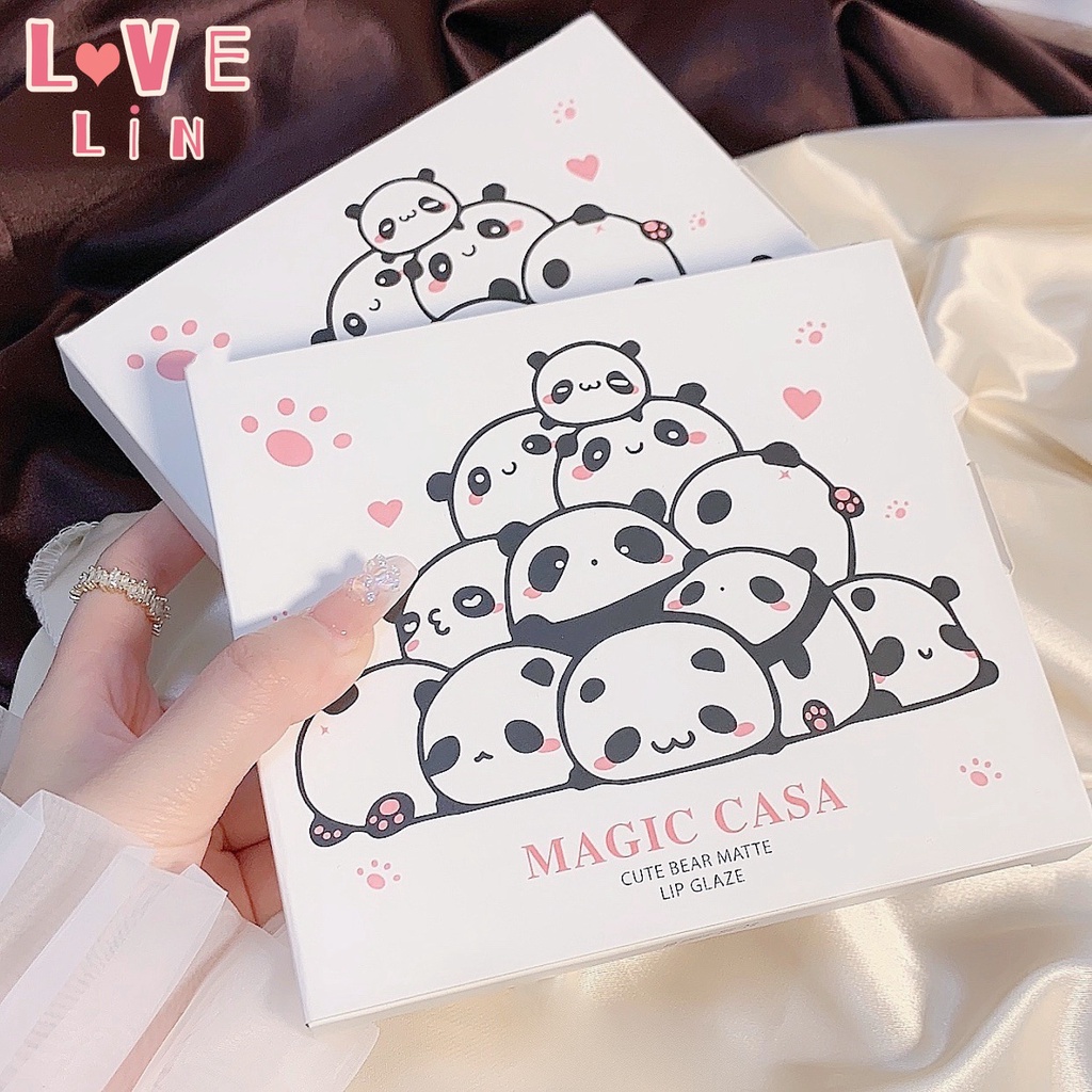 Set Son Môi Lì Mịn Như Nhung Imagic Thiết Kế Hình Chú Gấu Dễ Thương Kèm Hộp Đựng