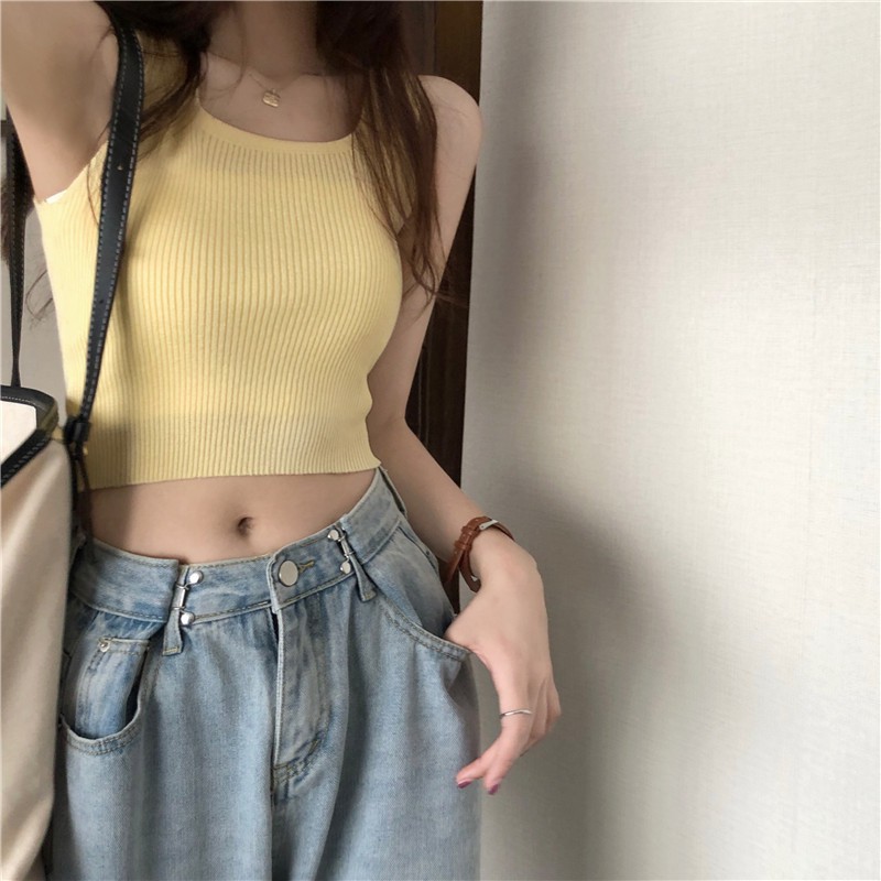 XiaozhainvÁo Croptop Dệt Kim XIAOZHAINV Thiết Kế Trễ Vai Gợi Cảm