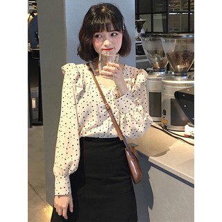 Áo Sơ Mi Chấm Bi Nữ Vai Cánh Tiên Sang Trọng Ulzzang