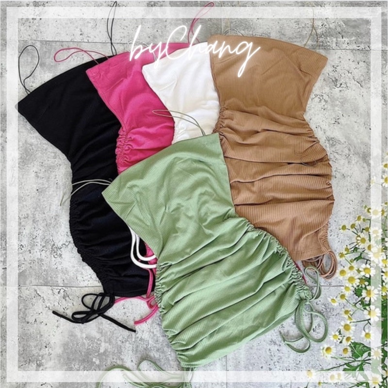 Đầm 2 Dây Thun Gân Body Ôm Rút Sườn 2S Sợi Bún Basic byChang