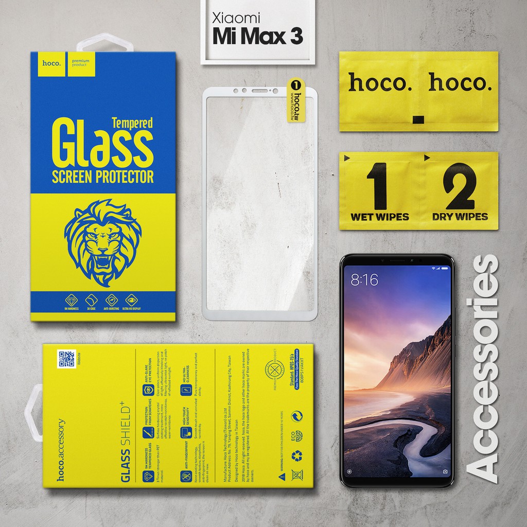 Cường lực Xiaomi Mi Max 3 hiệu Hoco.tw Full viền màu