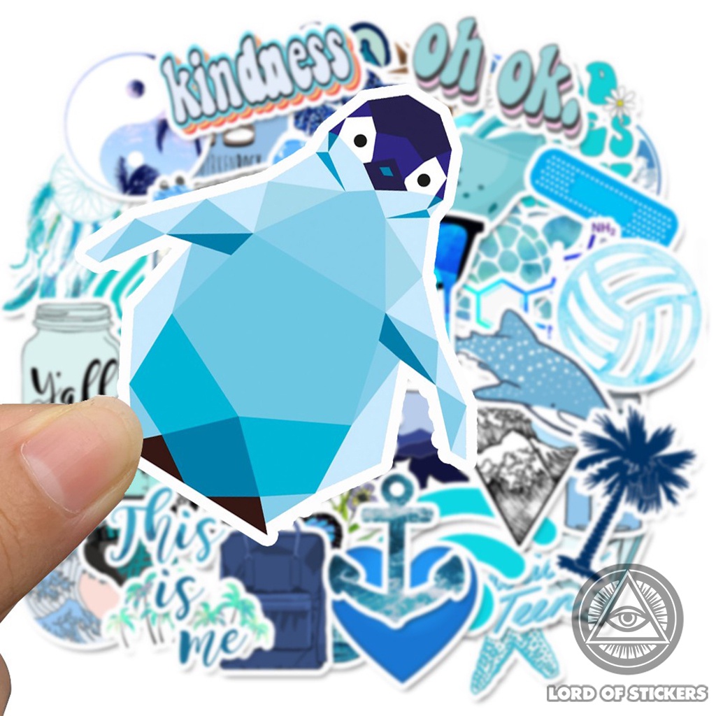 Set 50 Nhãn Dán Sticker Cute VSCO Phong Cách Hoạt Hình Màu Xanh Blue Chống Thấm Nước Trang Trí Mũ Nón Bảo Hiểm, Vali, Sổ