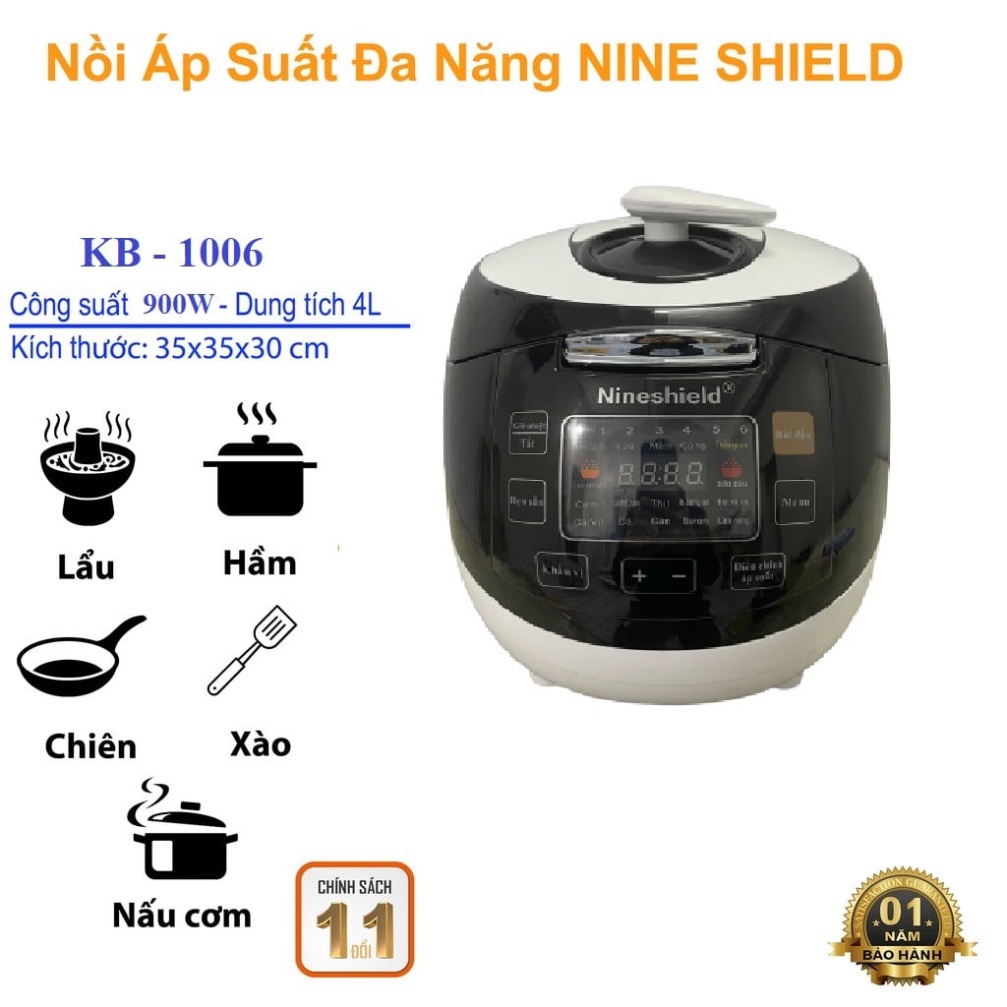NỒI ÁP SUẤT ĐIỆN TỬ NINESHIELD KB-1006 THIẾT KẾ THÔNG MINH HIỆN ĐẠI MẪU MỚI 2022