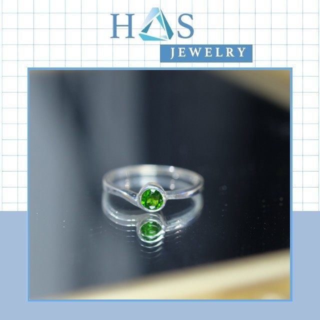 Nhẫn bạc nữ H.A.S trơn đính đá Peridot và Aquamarine - Nhẫn bạc may mắn