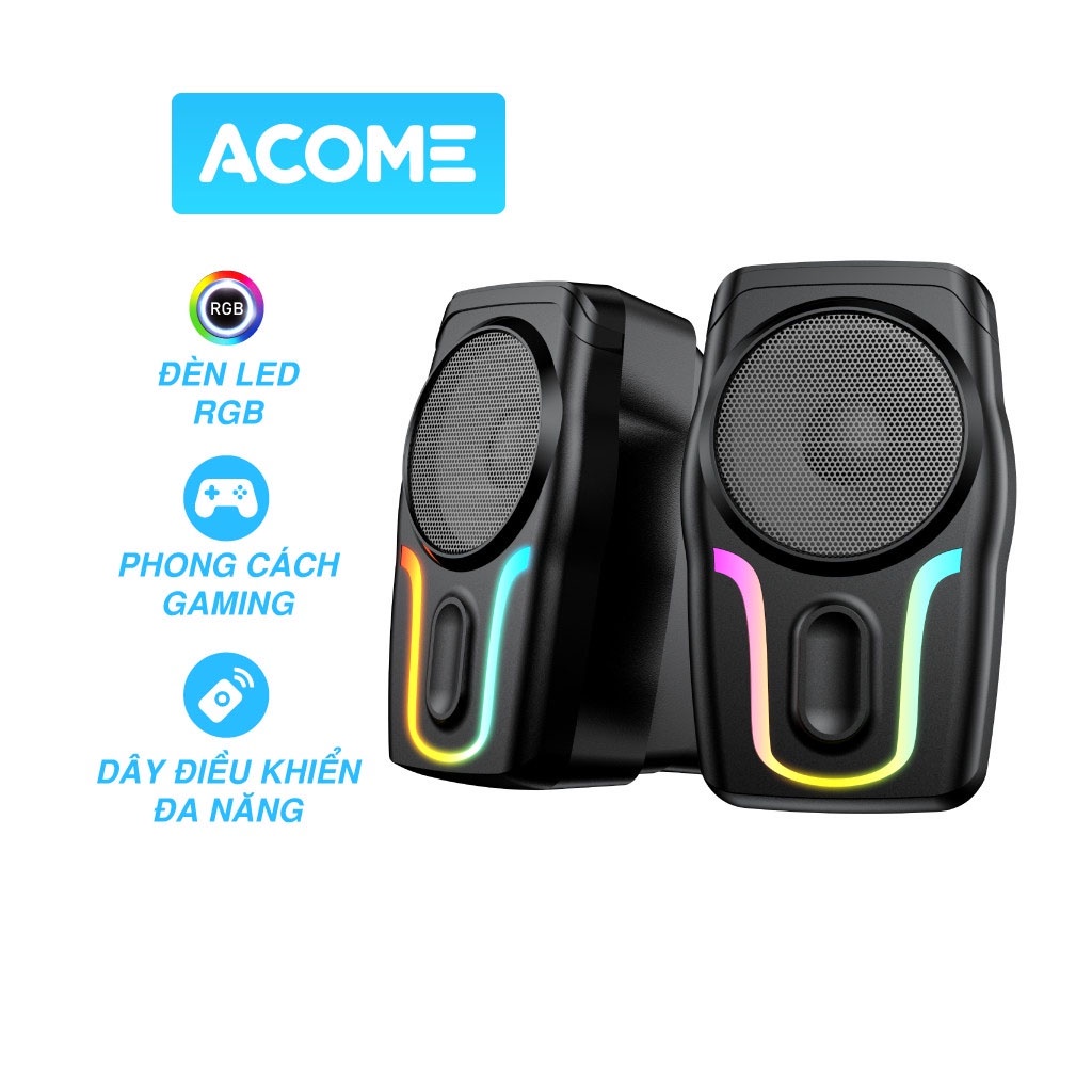 Loa Máy Tính Gaming ACOME A12 Hiệu Ứng Đèn LED RGB Bass Mạnh PC/Laptop - Hàng Chính Hãng