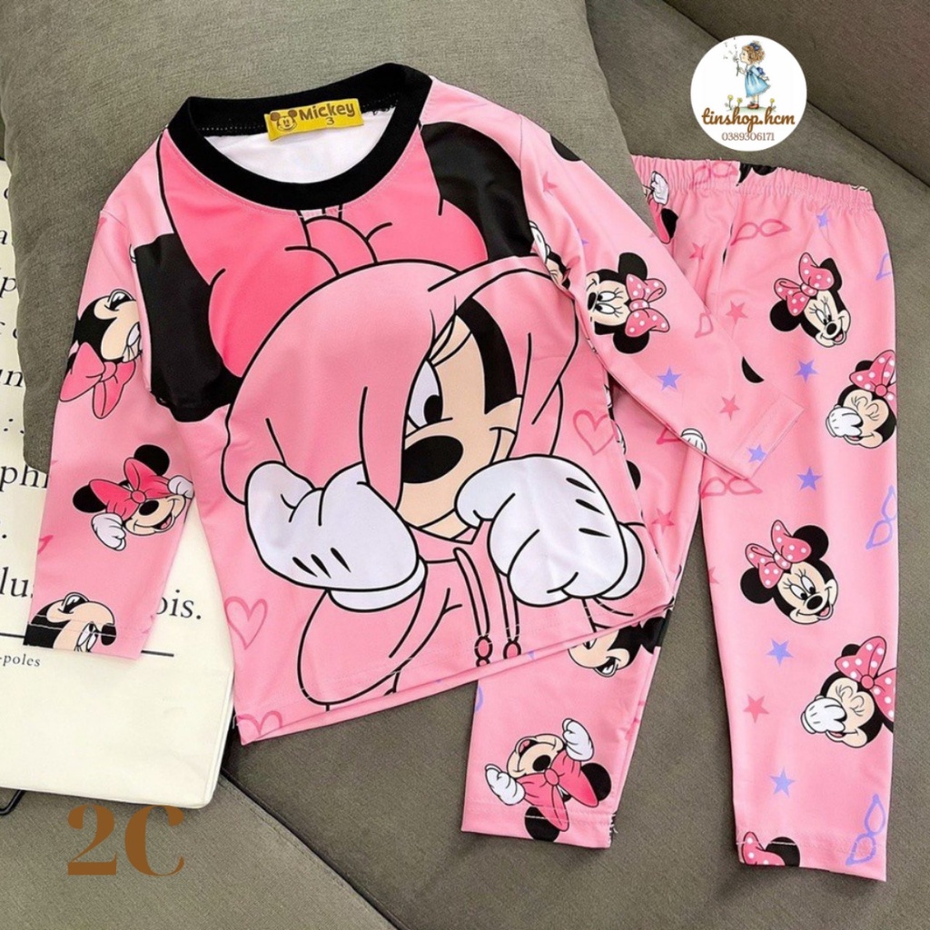 Bộ dài tay thun lạnh in hình hoạt hình siêu đáng yêu cho bé gái size đại từ 22-45kg - Đồ bộ bé gái 100% cotton