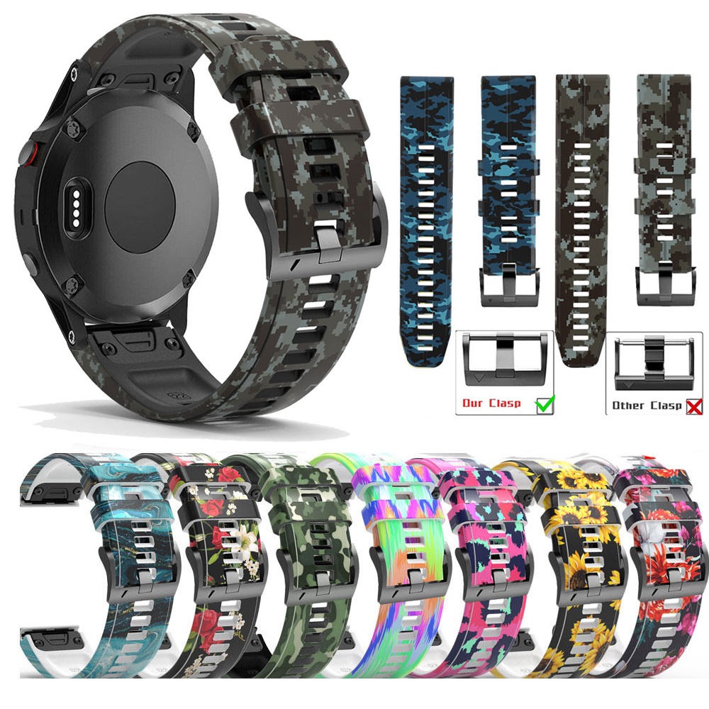 Dây Đeo Silicon Thay Thế Cho Đồng Hồ Thể Thao Họa Tiết Rằn Ri 26mm 22mm Cho Garmin Descent G1 MK2i MK2 Mk1