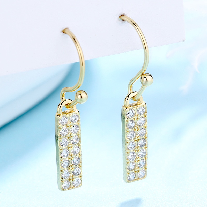 Bông Tai Chữ Nhật Đính Đá Zircon Đơn Giản Phong Cách Hàn Quốc Dễ Phối Đồ Thời Trang Cho Nữ