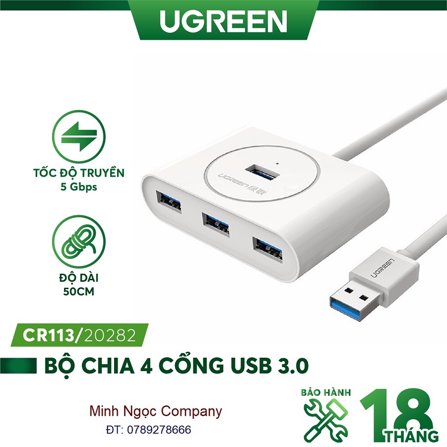 HUB bộ chia cổng USB 3.0 / USB Type C ra 4 cổng USB 3.0 tốc độ 5Gbps UGREEN CR113 - Hàng phân phối chính hãng