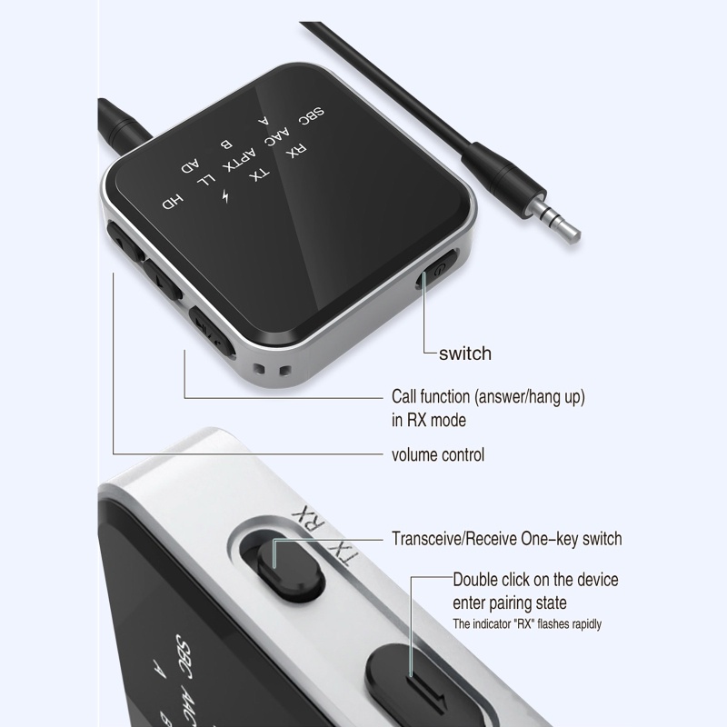 Thiết Bị Truyền Nhận Tín Hiệu Bluetooth 5.2 aptX-LL 2 Trong 1