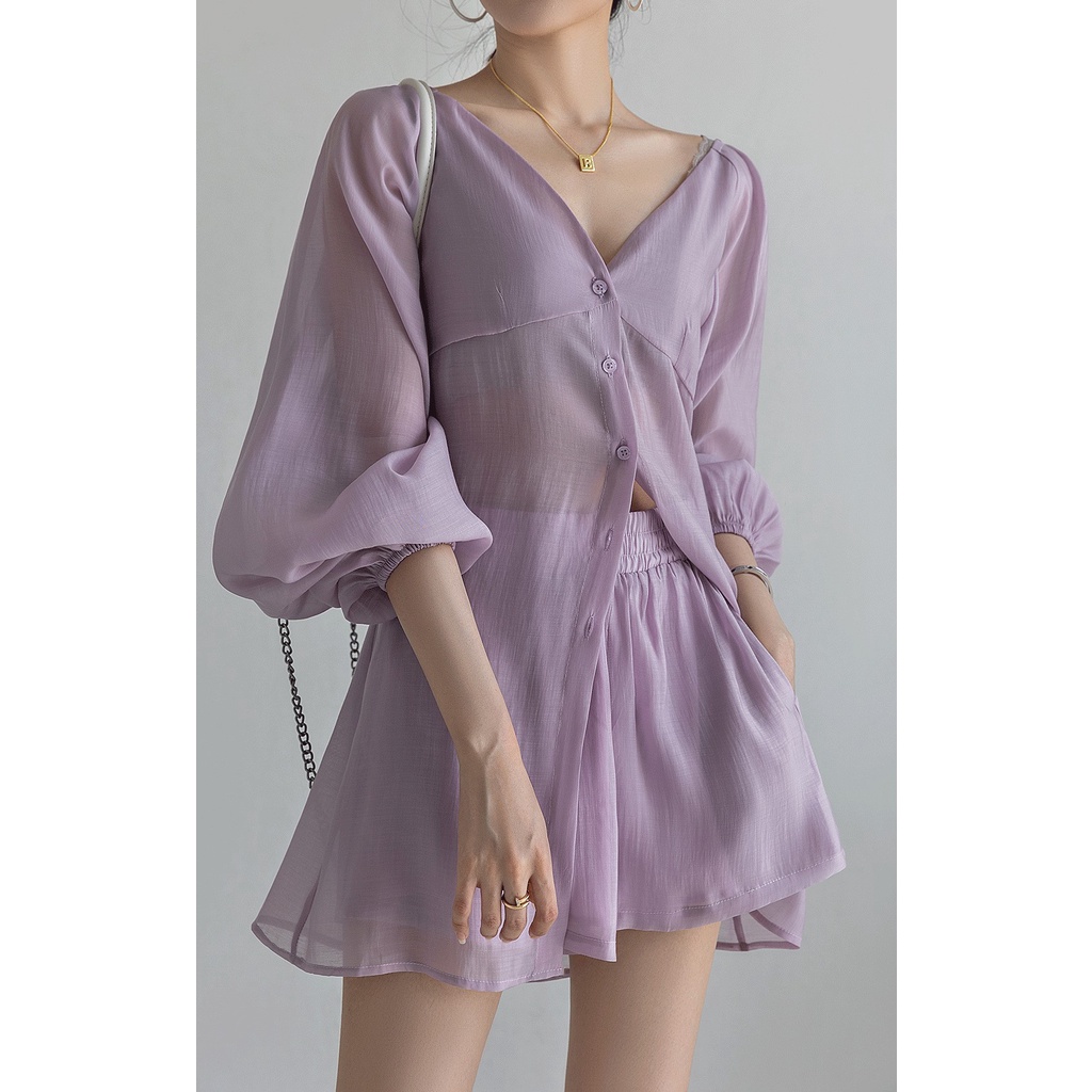 Set áo và quần thời trang vải voan mỏng nhẹ mát