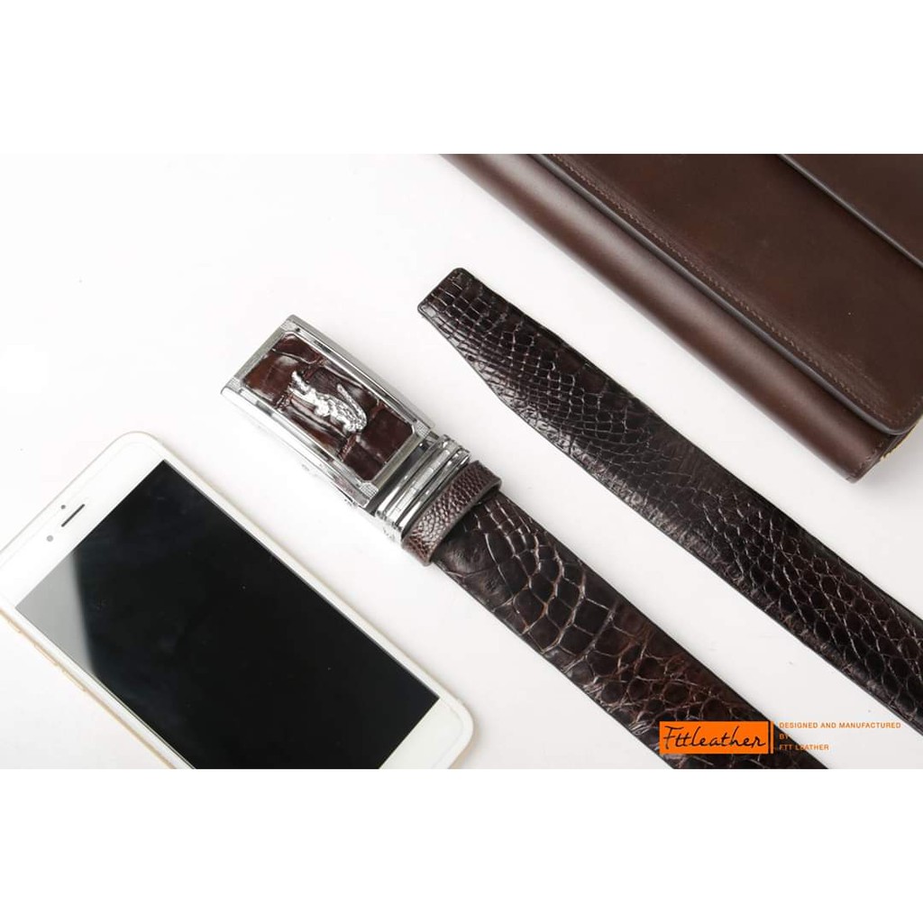 Nịt Cá Sấu Nam Gai Lưng Cao Cấp Dây Liền Sợi Cá Sấu Thật 100% (Mã CS04)