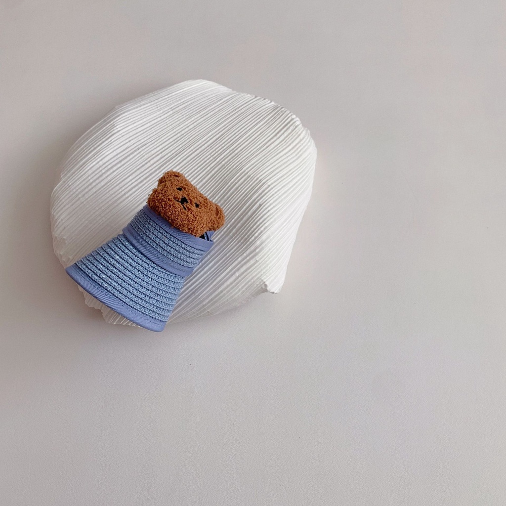 Mũ che nắng hở chóp bằng sợi rơm hình gấu dễ thương có thể gấp gọn thời trang mùa hè cho trẻ em