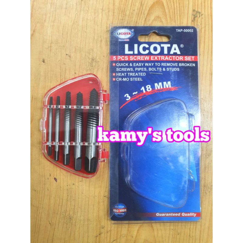 Bộ Mũi Vít Tháo Mở Bu Lông Ốc Vít Gãy Hỏng 5 cây Licota Tap-50002 (Bộ Ta Rô Lấy Ốc Gãy, Dụng Cụ Lấy Ốc Gãy)