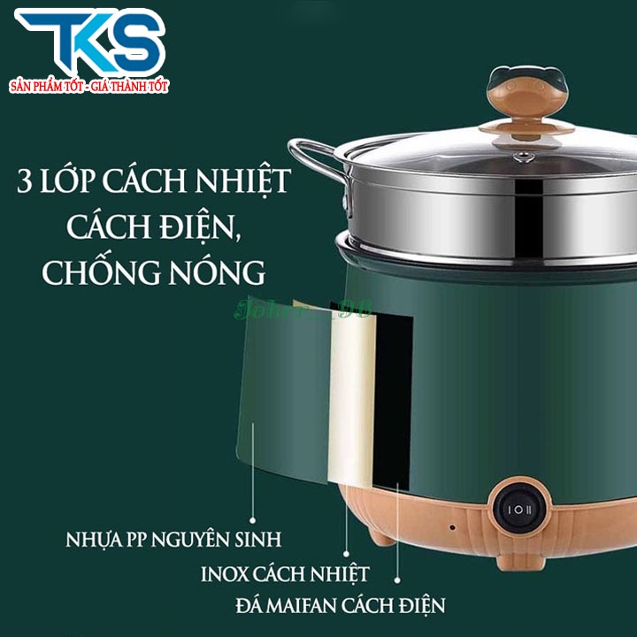 Nồi điện mini Shiban 2022 đa năng 1.8L, Nồi chống dính cao cấp, chiên xào rán hấp, nấu cơm