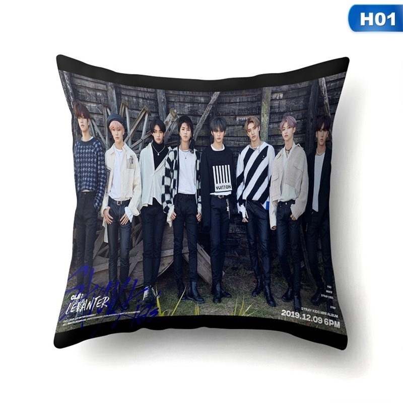 Vỏ Gối Vuông 18x18inch In Hình Nhóm Nhạc Stray Kids Độc Đáo Trang Trí Nội Thất