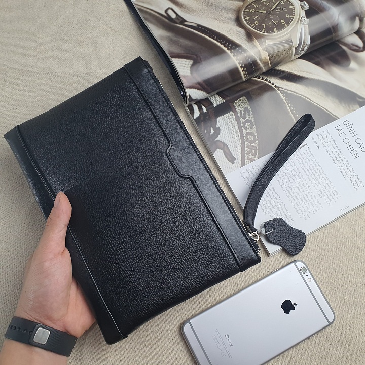 Clutch cầm tay nam da bò thật vân mill CL127  - 100% Da thật, BH 3 năm