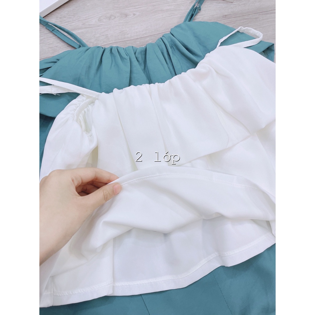 Set 2s hai tầng quần suông bộ áo hai dây mix quần lanh suông mát mẻ -MINXY SHOP