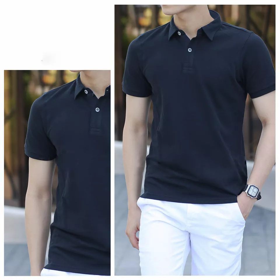 Áo thun nam có cổ trụ bẻ vải cá sấu cotton cao cấp, Áo polo nam trơn basic Hàn Quốc