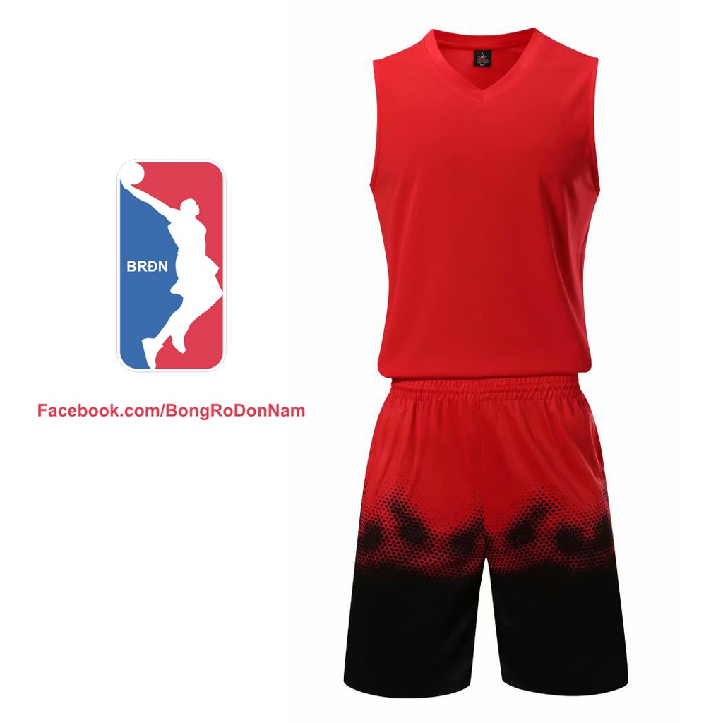 Bộ quần áo bóng rổ trơn màu đỏ - Bộ quần áo bóng rổ để in áo đội- Quần áo bóng rổ không logo - Mẫu 2021