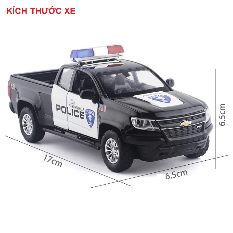 Mô hình xe ô tô cảnh sát bán tải Chevrolet 1:32 xe bằng kim loại có âm thanh cánh sát và đèn mở được cửa