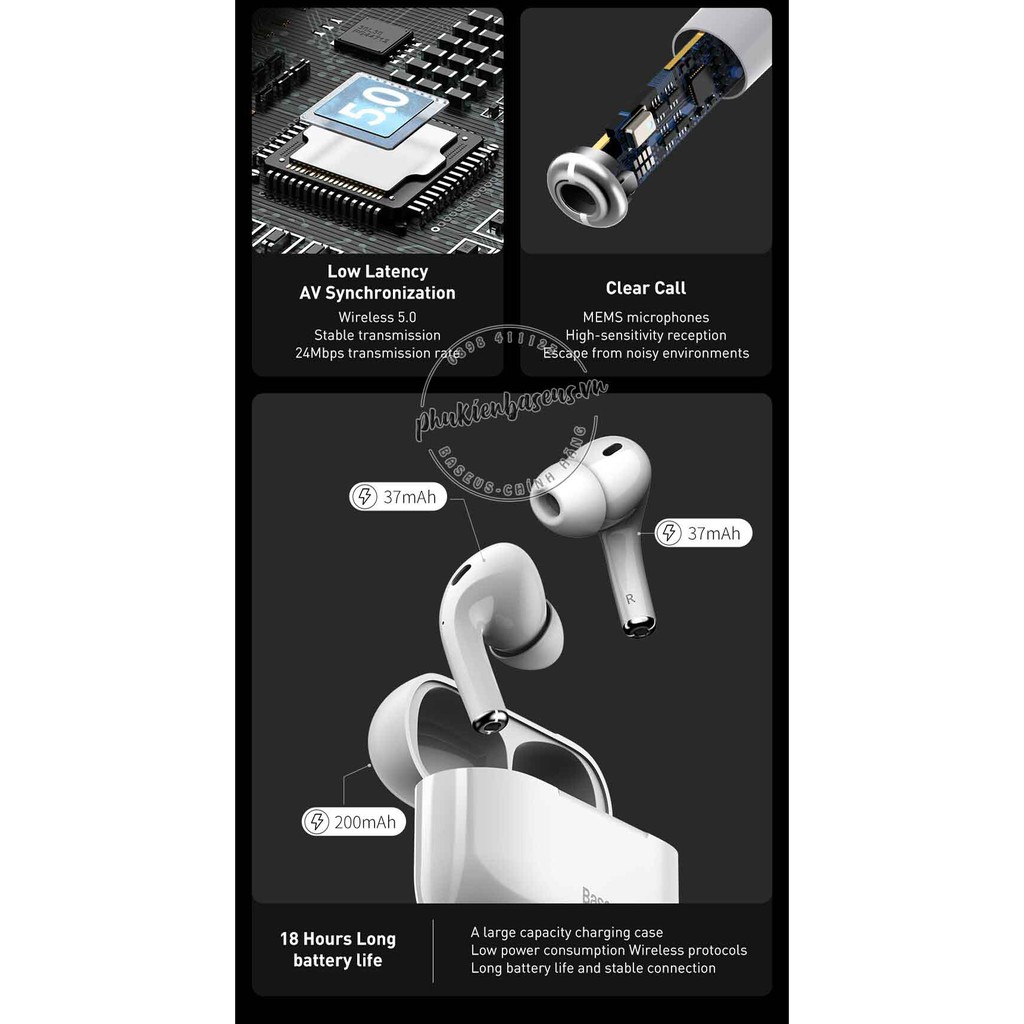Tai nghe không dây true wireless Baseus Encok True Wireless Earphones W3 (24 giờ sử dụn