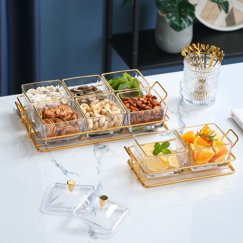 Khay mứt tết 6 ngăn thủy tinh  Cao Cấp  hộp đựng bánh kẹo hoa quả  sang trọng