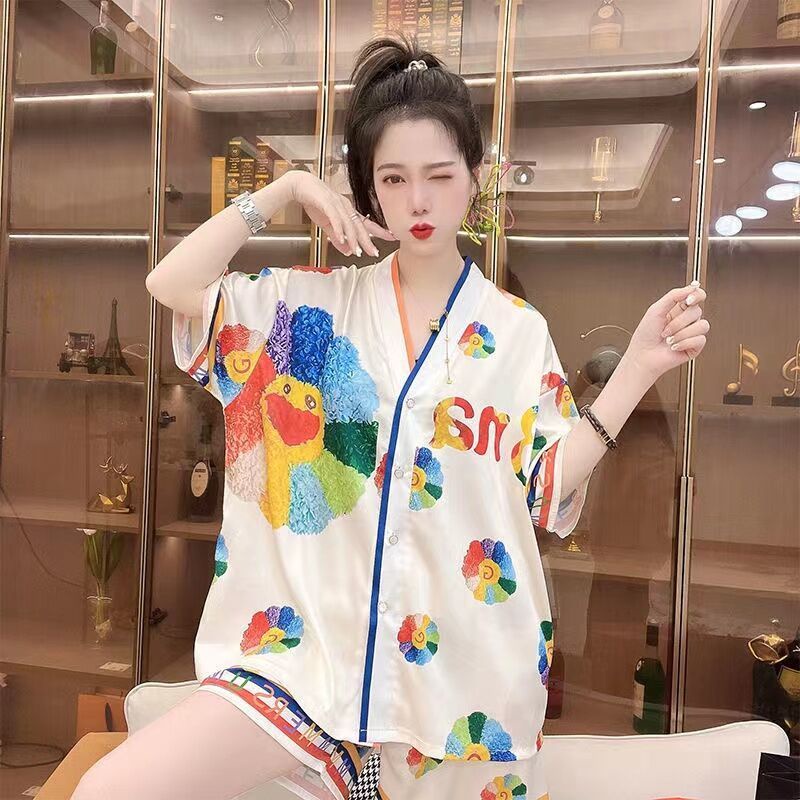 Bộ Đồ Ngủ Ngắn Tay Họa Tiết Hoa Hướng Dương Thời Trang Mùa Hè Cho Nữ