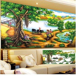 Tranh đính đá Làng quê | 200x95cm