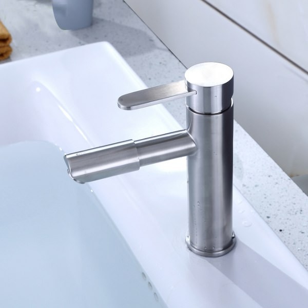 Vòi Lavabo nóng lạnh (trụ tròn, vòi thẳng, đầu xoay 360) SUS304 - Cao cấp ITALIA (Kèm đôi dây cấp nước)