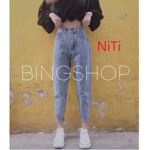 Quần baggy jeans Bingshop lưng cao ống đứng vải đẹp đủ size