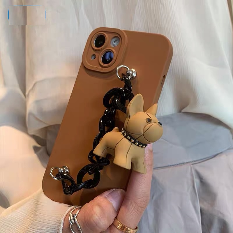 Ốp điện thoại phối chú chó nâu và dây xích thích hợp cho Iphone 13 Pro Max 12 Pro Max 11 Pro Max Xs Max Xr X 7plus