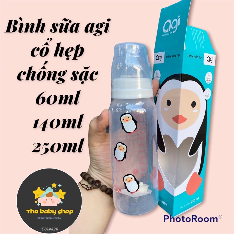 [SẴN HCM] BÌNH SỮA AGI CỔ HẸP CHỐNG SẶC TẶNG KÈM NÚM 60ML/140ML/250ML