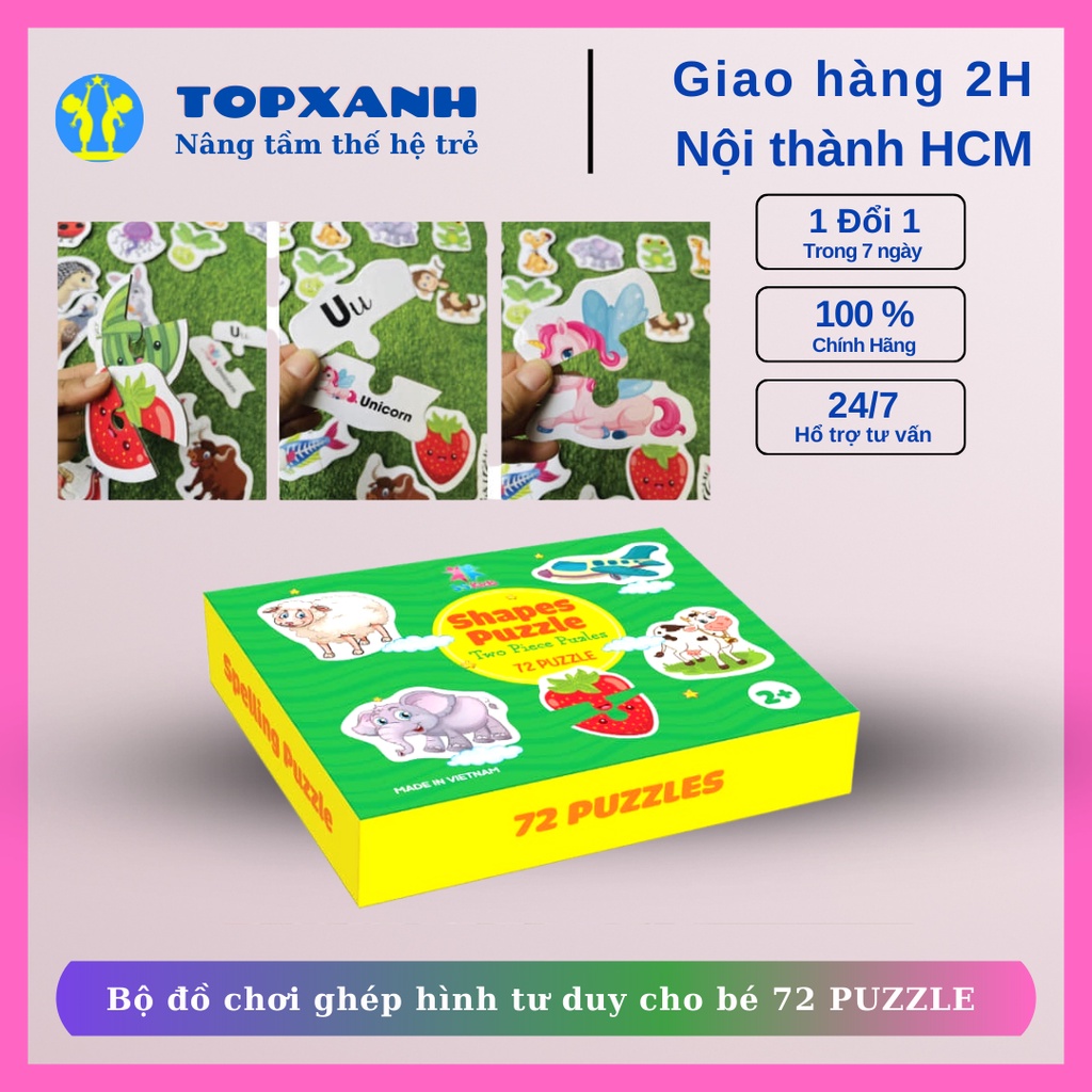 Bộ đồ chơi ghép hình tư duy cho bé 72 PUZZLE, ghép hình học chữ cái, chữ số giúp bé nhận biết làm quen Tiếng Anh