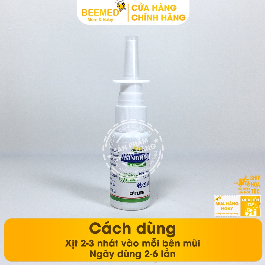 Xịt mũi Sinurin Lọ 20ml giảm ngạt thông mũi xoang, dị ứng thời tiết của dược Cát Linh từ muối biển ưu trương